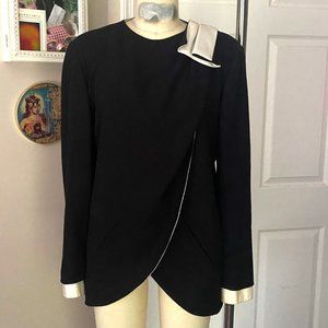 VINTAGE Gucci BLACK Wool Satin Silk Lined Draped Wrap Blazer Jacket 42 MEDIUM